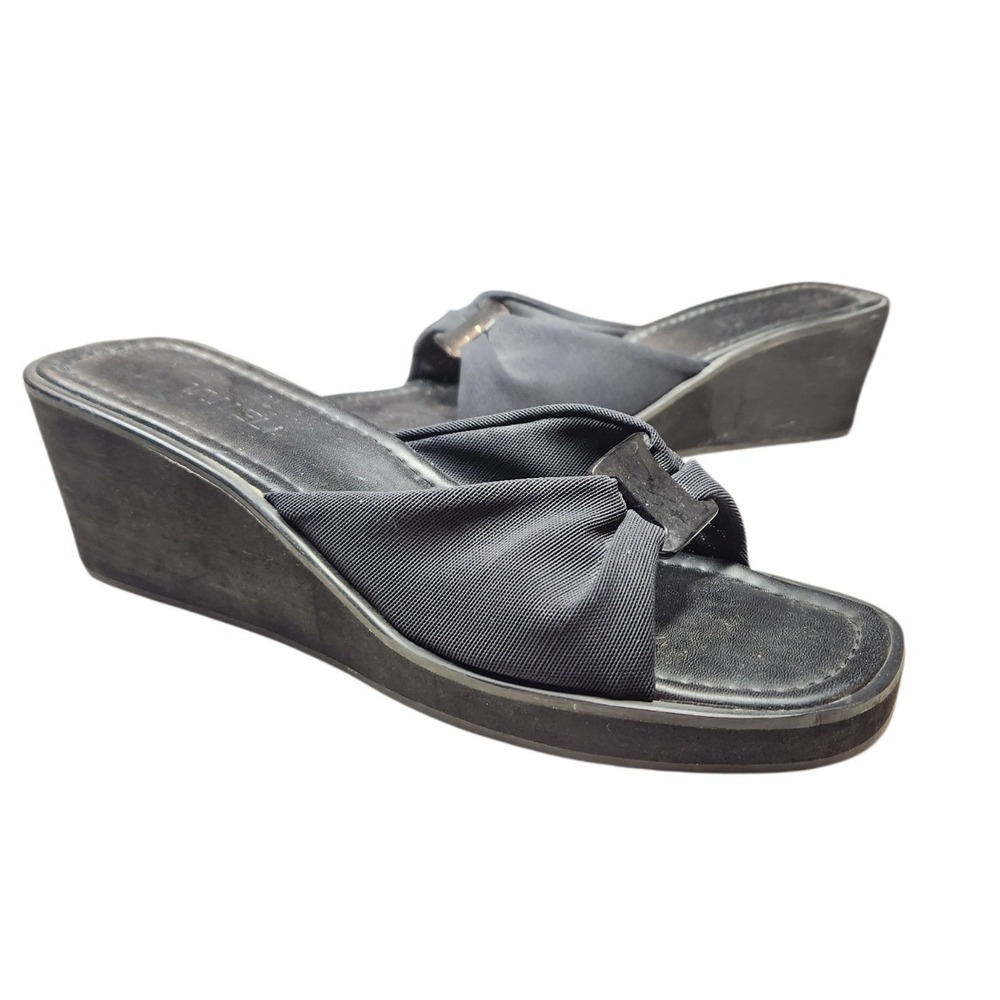 Vaneli Vintage 90s Black Mesh Wedge Sandals Y2K Minimalist Slide Platform 8.5